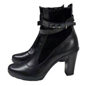 Aquatalia Leather Suede Ankle Booties, Zip Up, Heeled, Strappy, Size 39/8.5